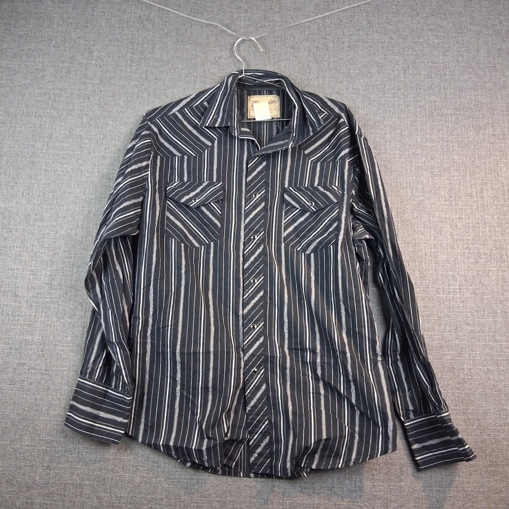 Wrangler Western Fashion Snap Shirt Large Black White Striped Metallic WM040BK